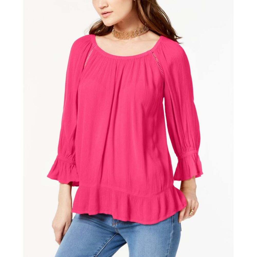 INC International Concepts Petite Crochet Trim Peasant Top